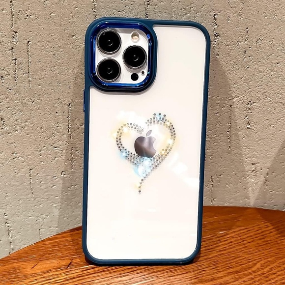 Clear Glitter Case For iPhone 14 Pro Max, Rhinestone Heart Clear Case, 6.7 Inch - Picture 2 of 11